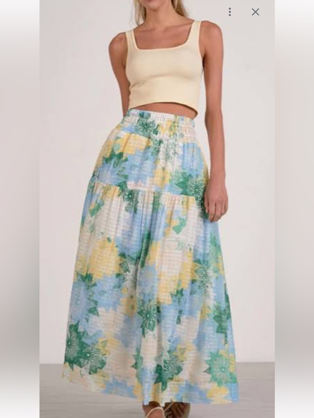 Elan Pastel Floral Tiered Maxi Skirt - Blue/Green/Yellow